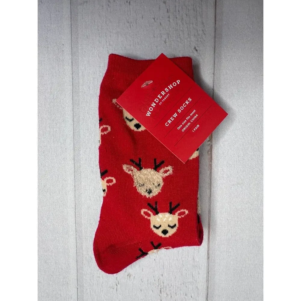 Wondershop Women’s Christmas Crew Socks Santa‎ Reindeer 2pk One Size NEW